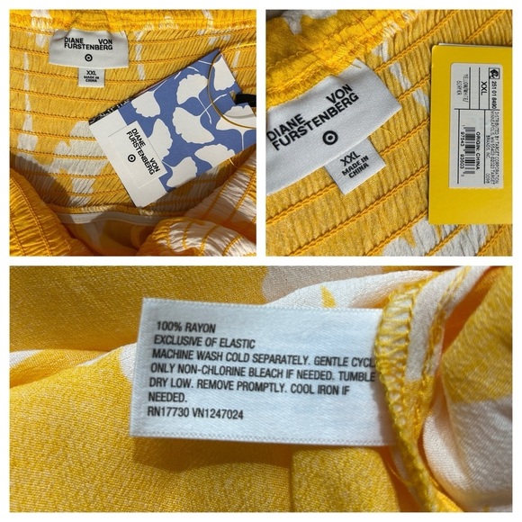 DIANE VON FURSTENBERG Yellow & White Ginkgo Flowy Sundress Tie Straps Pocket XXL - Picture 10 of 10